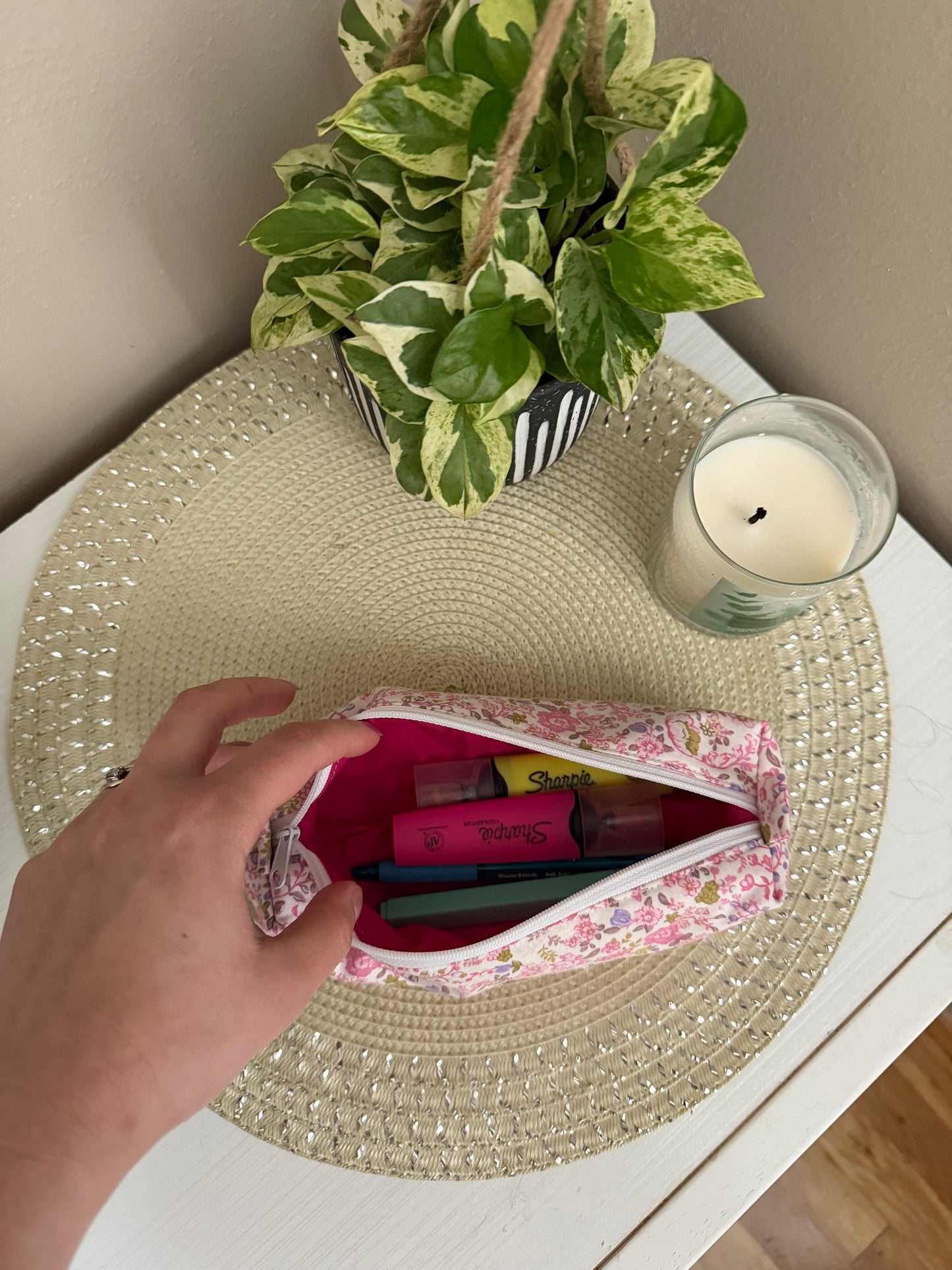 Cute Pink Floral Pencil & Makeup Case