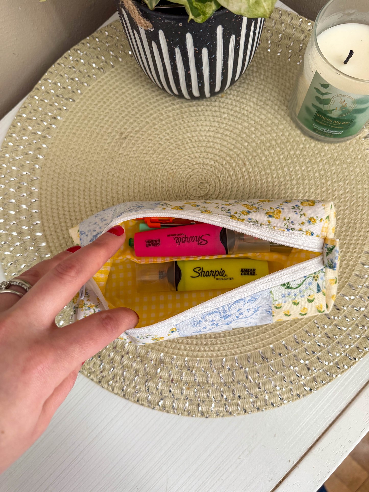 Cozy Yellow Patch-Themed Pencil & Makeup Case
