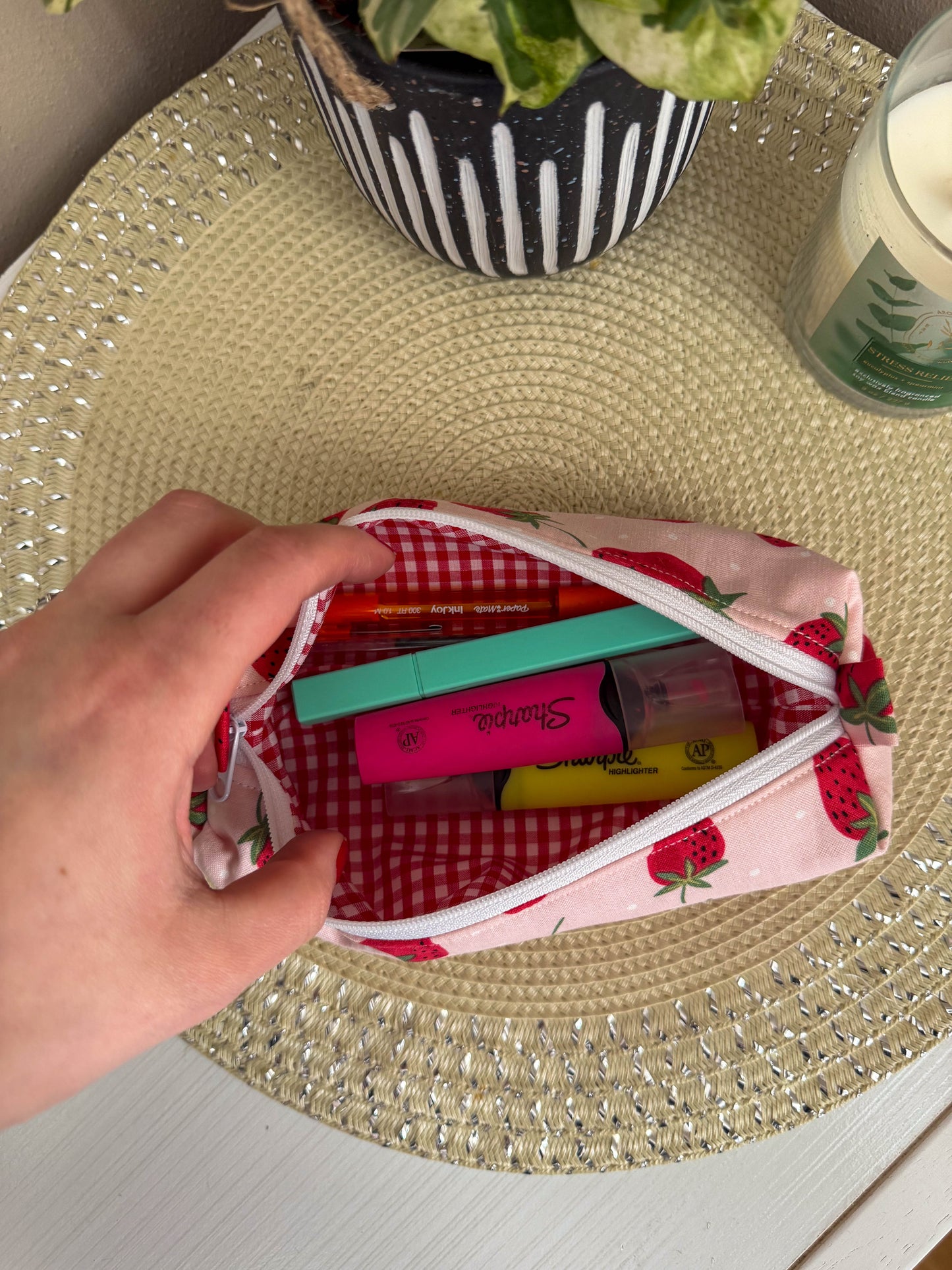 Cute Strawberry-Themed Pencil & Makeup Case