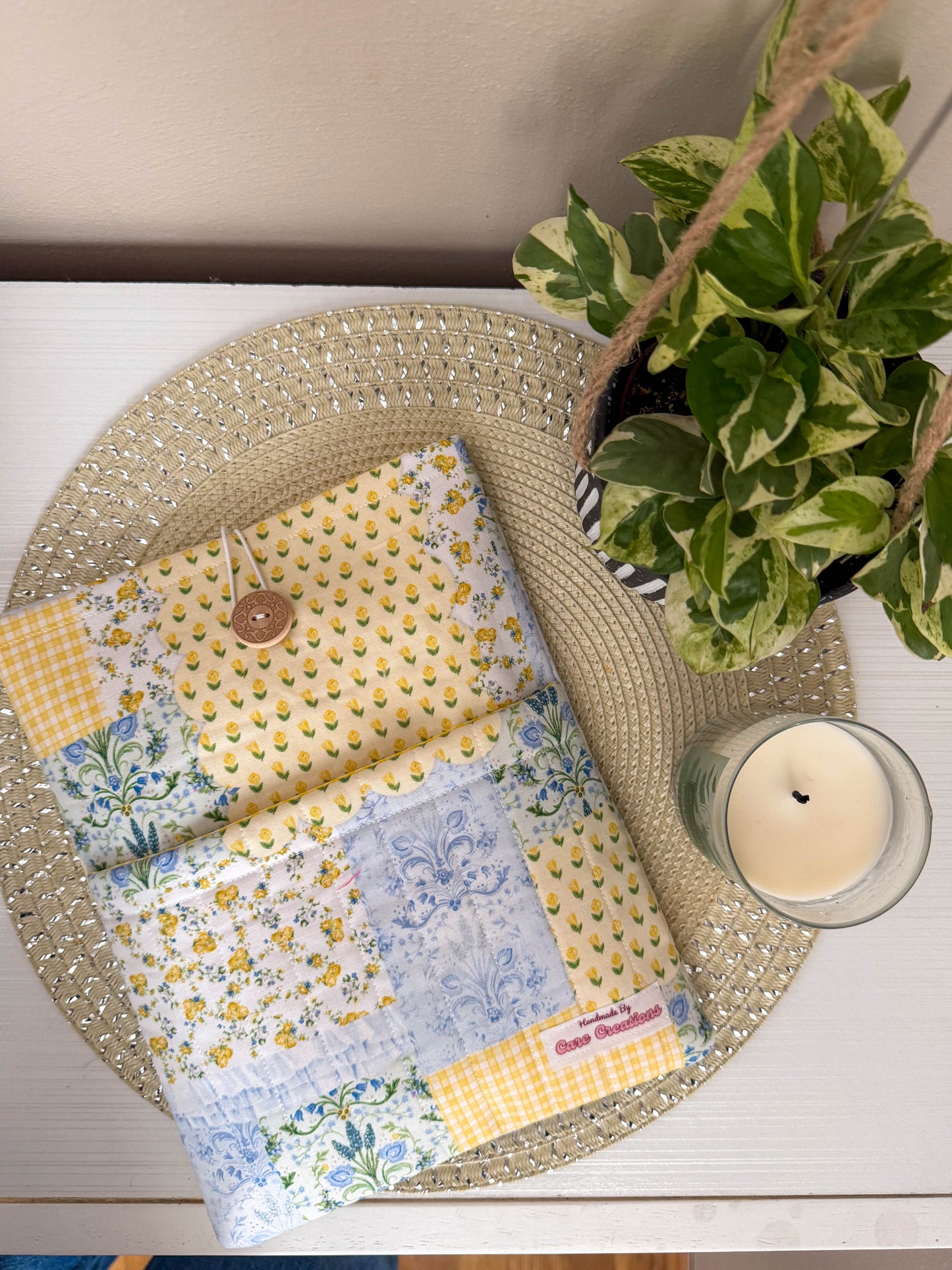 Cozy Yellow Patch-Themed Book & iPad Sleeve