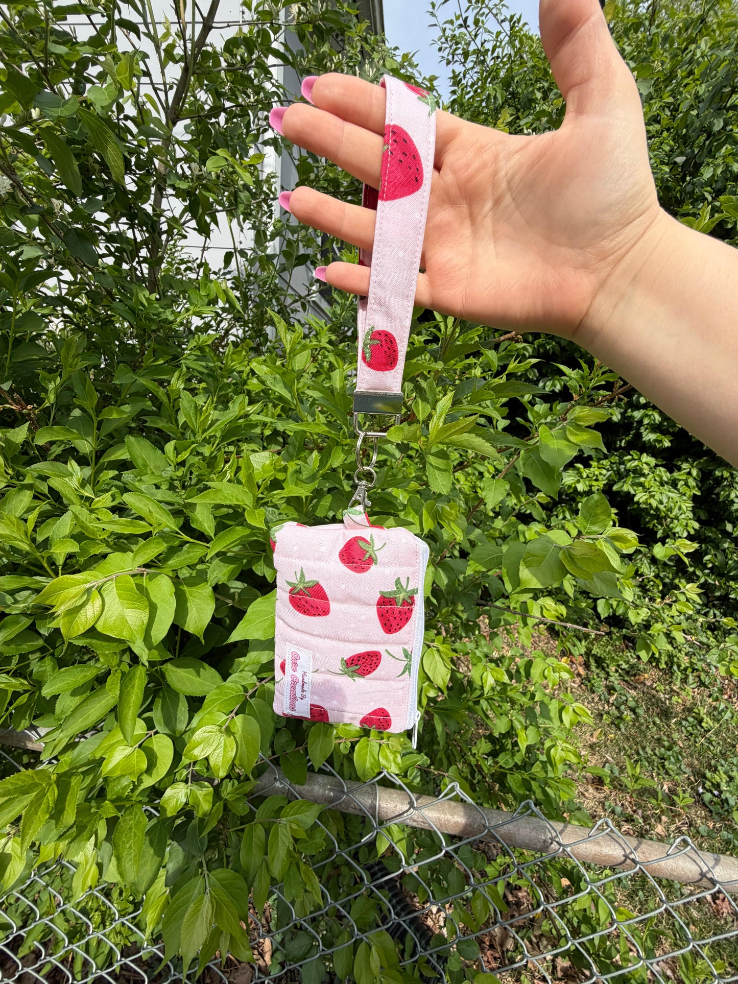 Cute Strawberry-Themed Keychain Wristlet and Wallet