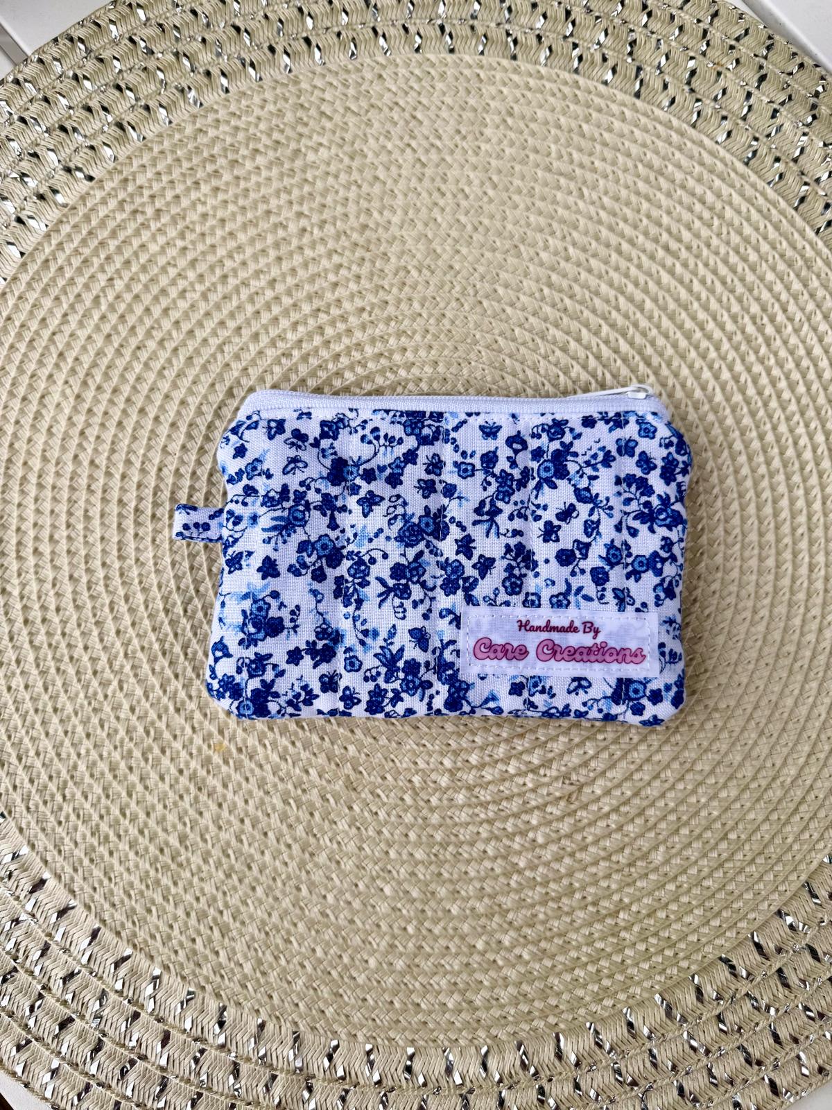 Cute Blue Floral Keychain Wristlet and Wallet