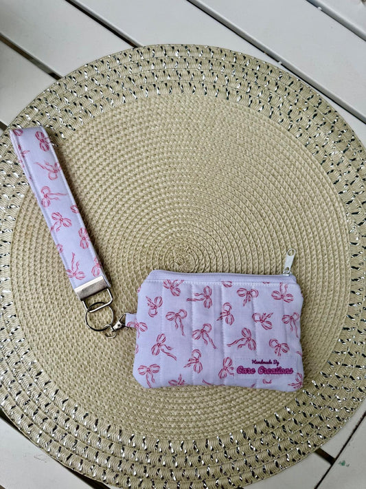 Coquette Bow Print Keychain Wristlet and Wallet