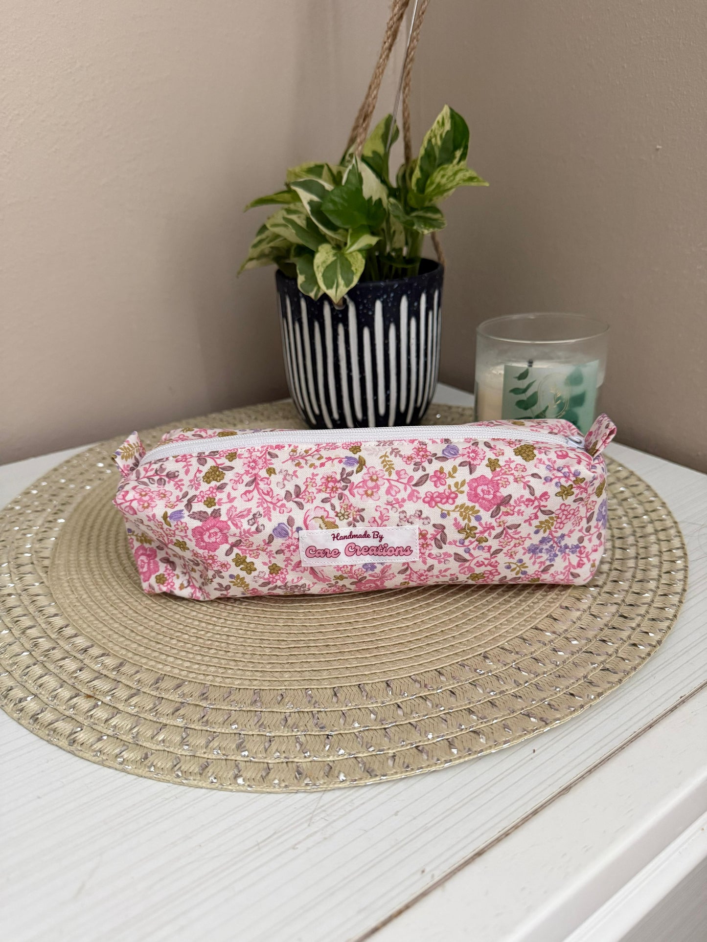 Cute Pink Floral Pencil & Makeup Case