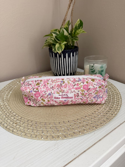 Cute Pink Floral Pencil & Makeup Case
