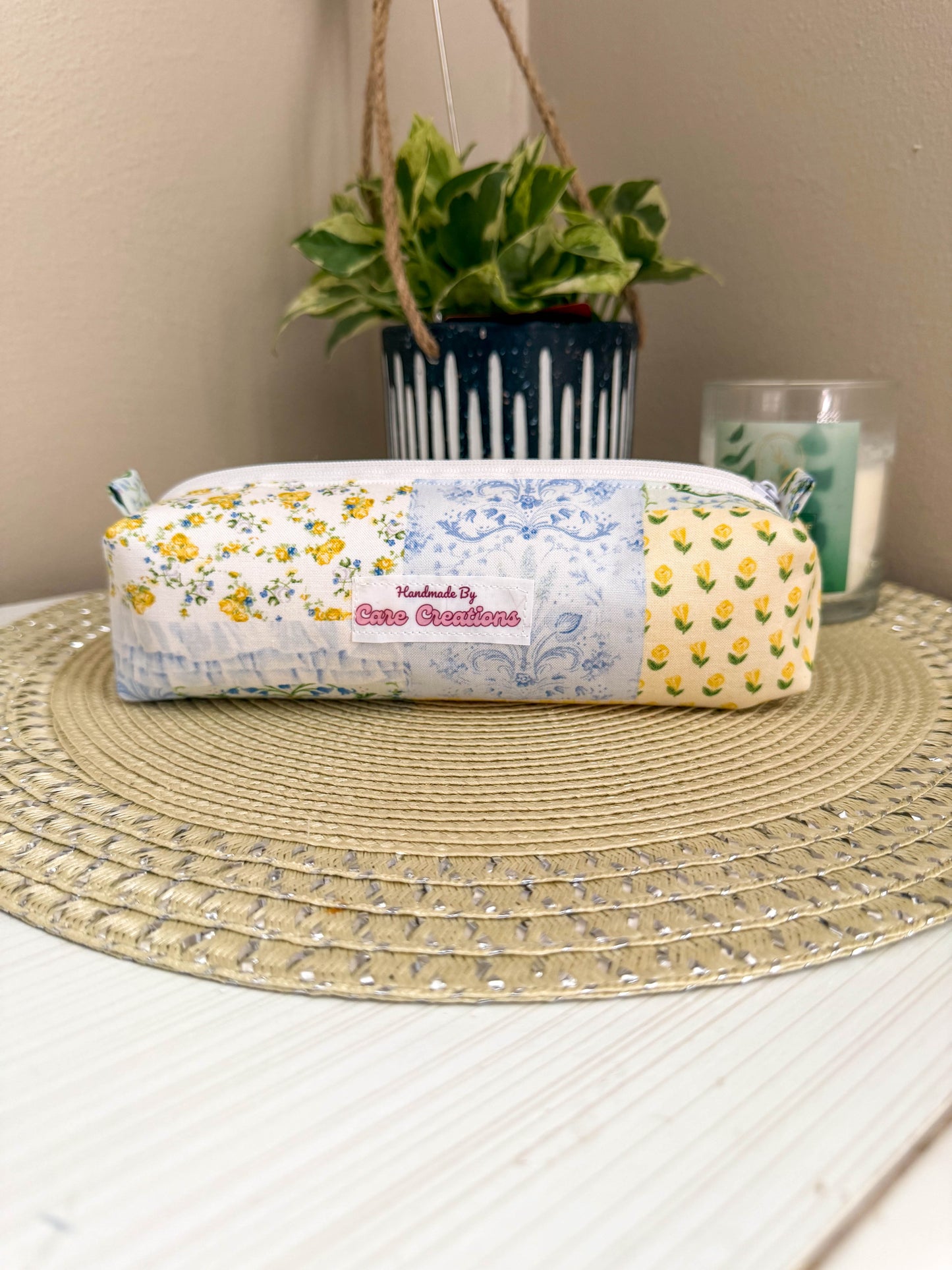 Cozy Yellow Patch-Themed Pencil & Makeup Case