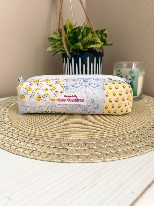 Cozy Yellow Patch-Themed Pencil & Makeup Case