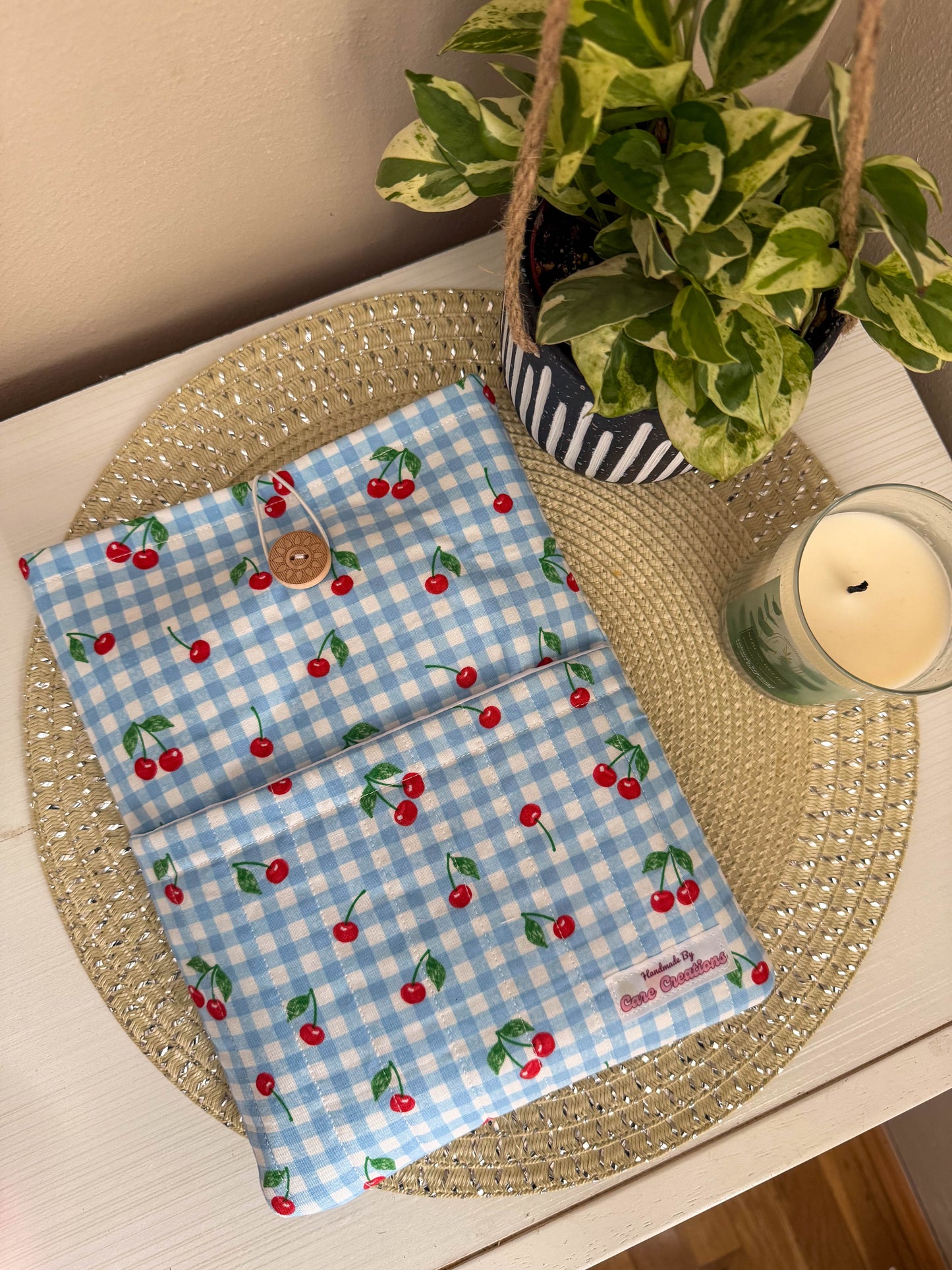 Cute Cherry & Blue Square Pattern Book & iPad Sleeve