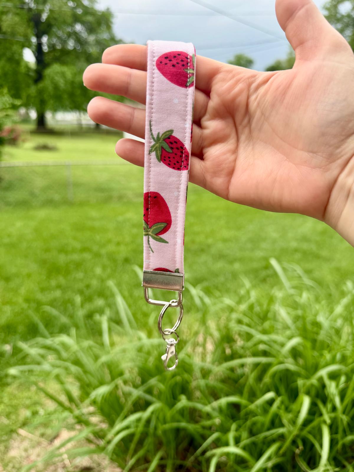 Cute Strawberry-Themed Keychain Wristlet and Wallet