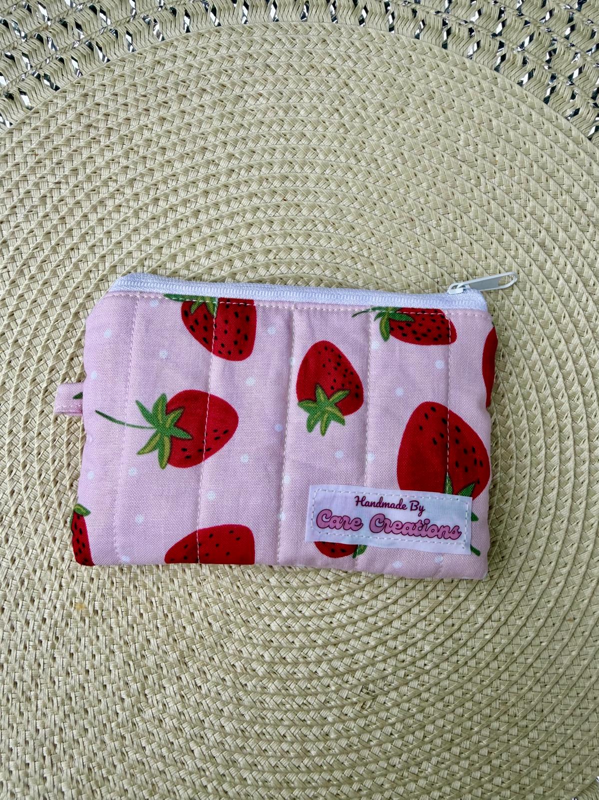 Cute Strawberry-Themed Keychain Wristlet and Wallet
