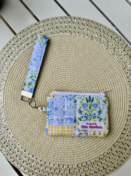 Cozy Yellow Patch-Themed Keychain Wristlet and Wallet
